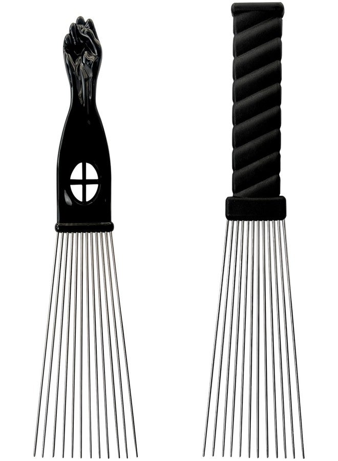 Zoolinn Metal Afro Comb Set – 2PCS African American Hair Pick Comb, Wide Teeth, Classic Black Fist Design – Styling Tool for Curly and Afro Hair - Image 1